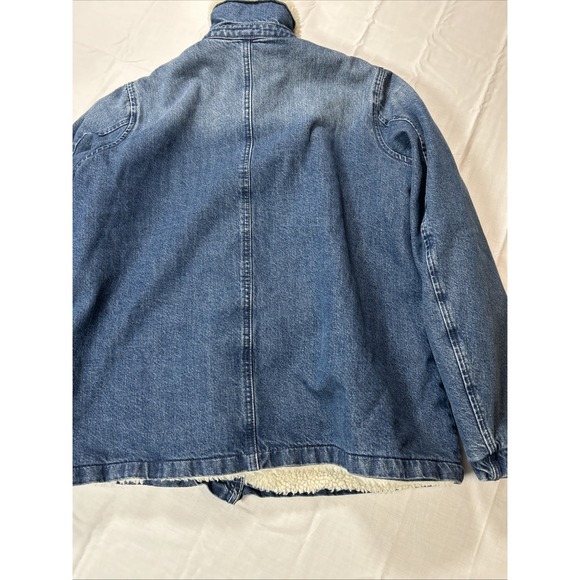 J Crew Jean Jacket Womens Size Small Sherpa Lined Blue Denim Trucker Rancher - Picture 10 of 12